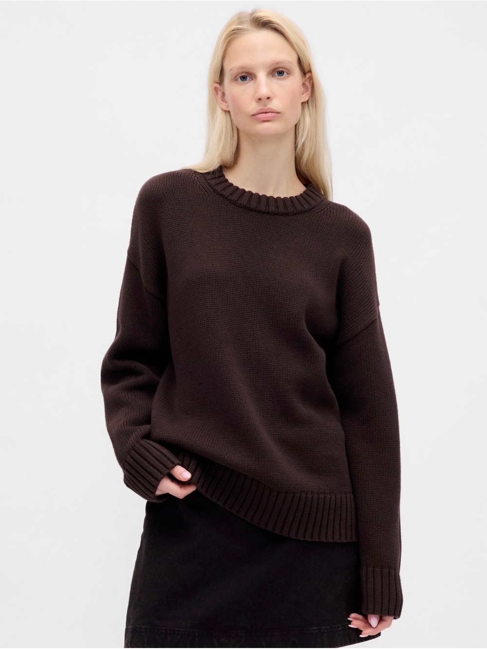 GAP Women's 100% Cotton Oversized Sweater in Chocolate Brown (L Tall)